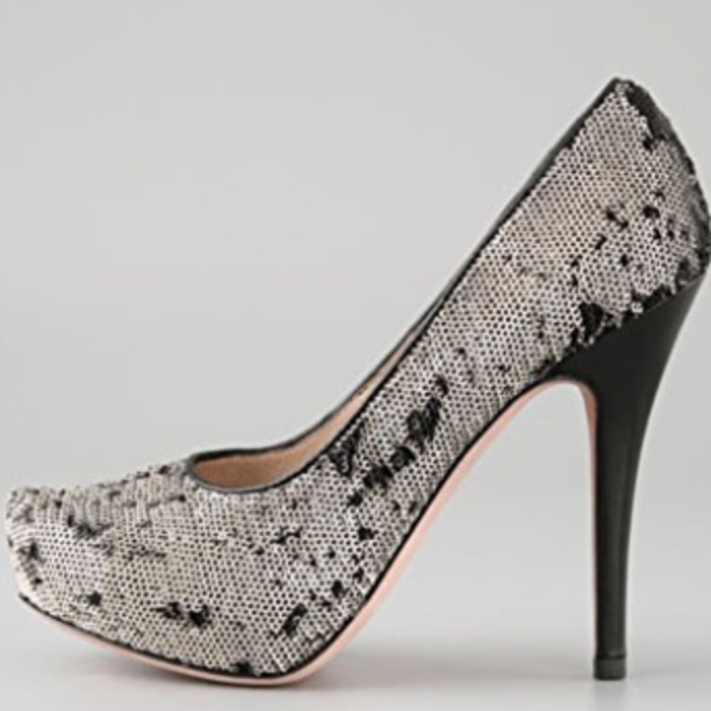 Jean-Michel Cazabat Reversed Sequin Leather Platform Pumps Heels Sz 38 8